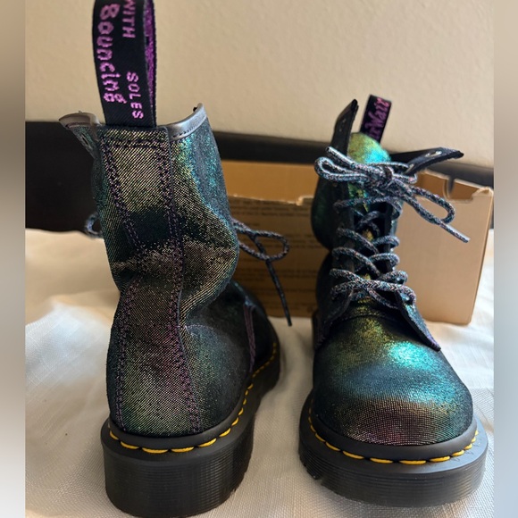 DOC MARTEN’S | Disco Iridescent Midnights Suede Leather Combat Lace Booties - Picture 2 of 7